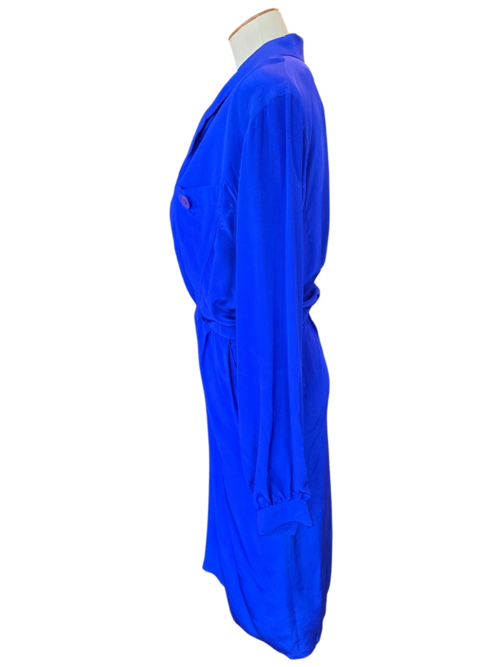 Vintage 1980s Leslie Fay 100% Silk Cobalt Blue Shirt Dress Long Sleeve Womens Si - Picture 6 of 14